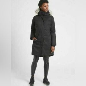 AthletaWomen's Black Hooded parka with removable hood and removable fur trim.